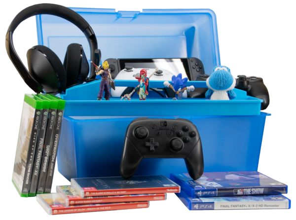 Gamer Crate with games and controllers